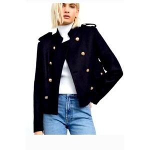 Zara Black Pea Coat with Gold Buttons size M